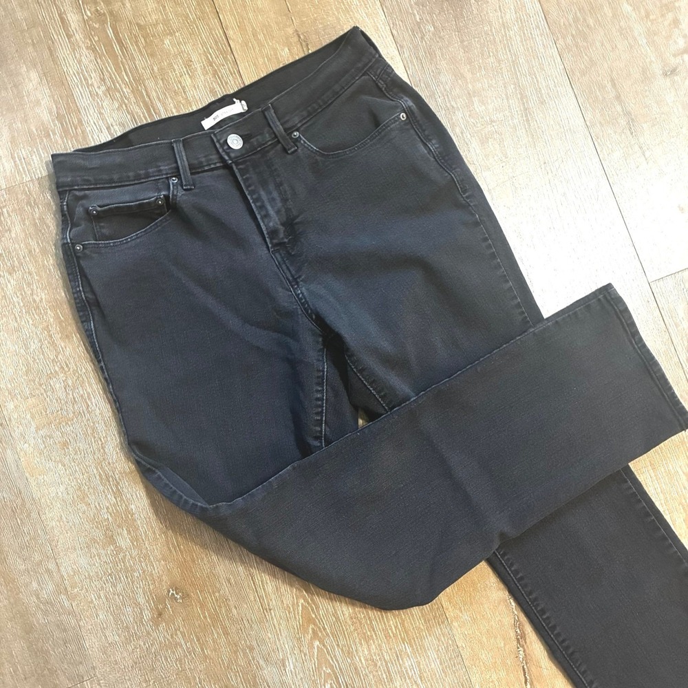 Levi's 505 Straight Leg Jeans Mid-Rise Black Wash Denim Grunge Womens 29x28